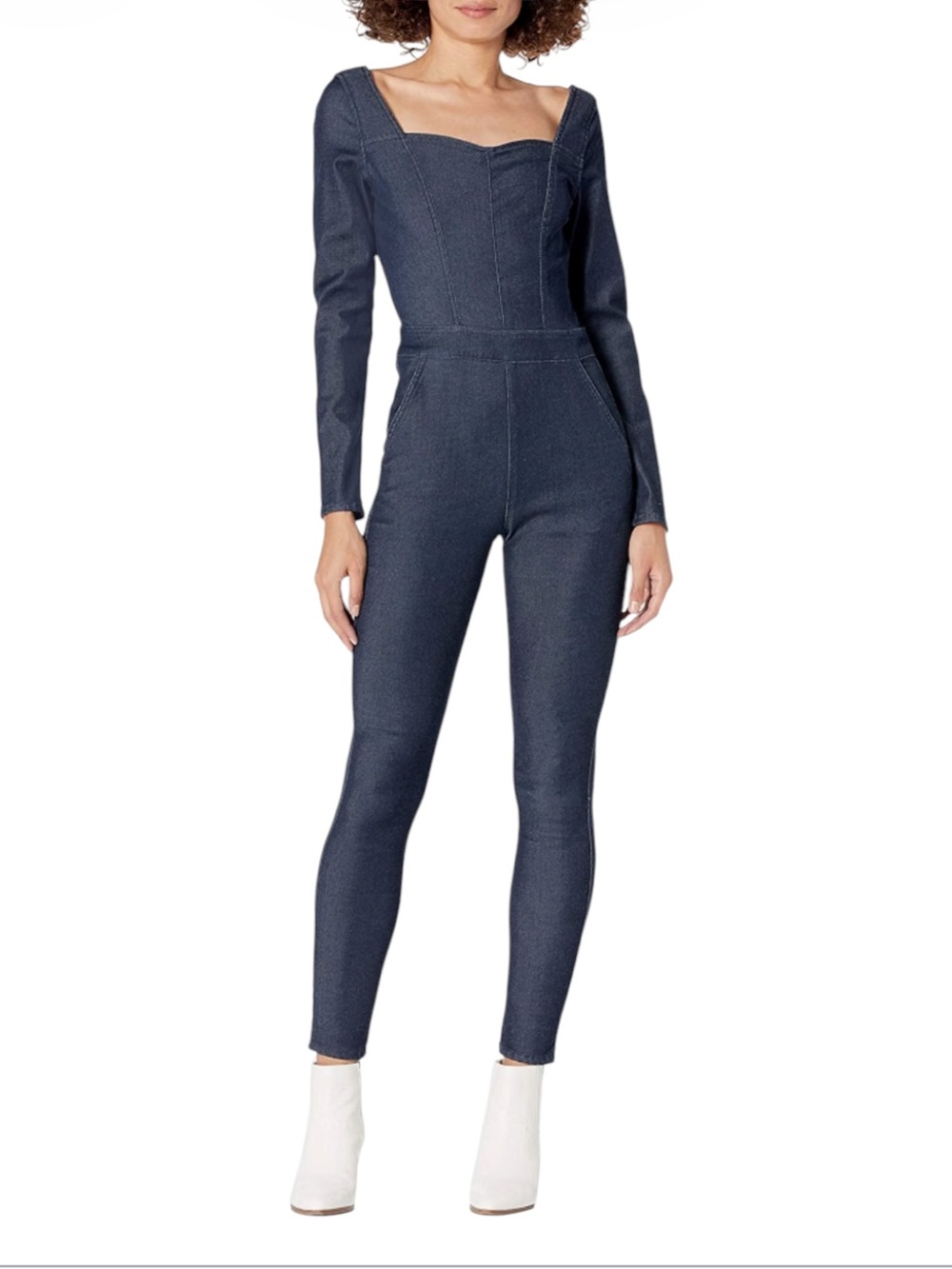 Guess Naia Soft Lyocell Dark Wash Denim Long Sleeve Jumpsuit Indigo Small S/P